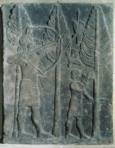 Relief représentant la chasse aux oiseaux dans les bois, du palais de Sargon II à Khorsabad, Irak - Assyrian